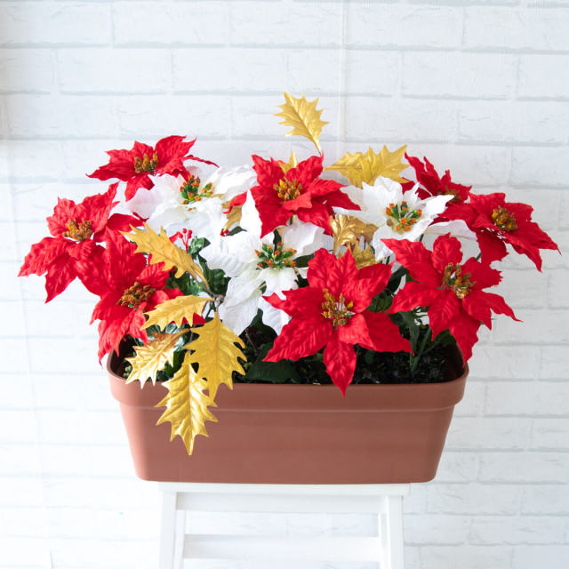 造花プランター フラワープランター フラワーアレンジメント フェイクグリーン 店舗装飾 ディスプレイ パチンコ店 工事現場 住宅展示場 モデルハウス ショールーム 冬装飾 クリスマス レッド/PF451-LB 造花プランター(ポインセチア)