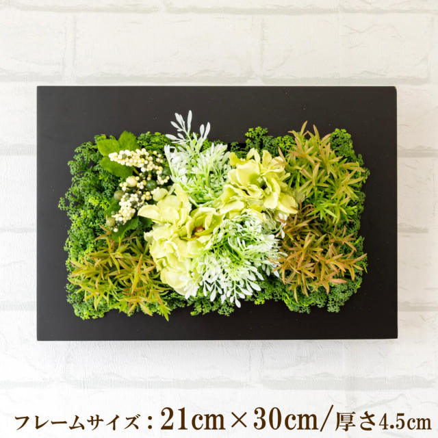 壁掛けアレンジ 造花 ウォールグリーン フェイクグリーン フレーム 壁面緑化 ウォールデコ 壁面 アレンジ ディスプレイ インテリア おしゃれ 店舗装飾【PW219-CL-21x30-BK 壁掛けウッドフレームフェイクグリーンアレンジ】