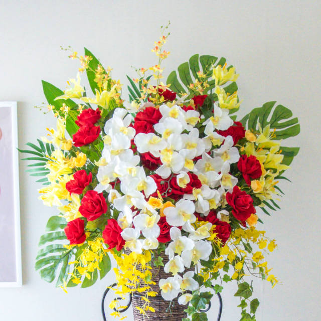 フラワーアレンジメント　造花　ルデビュドプランタン 造花 アレンジメント H約50cm 移転 装飾 フラワー 花 ギフト