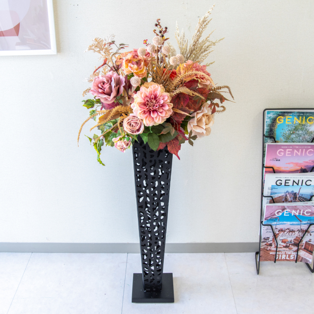 フラワーアレンジメント　造花　ルデビュドプランタン 造花アレンジメント H約105cm 開店祝い フラワースタンド スタンド花