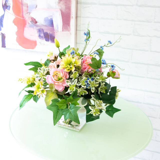 PAS067 造花アレンジメント/陶器鉢】フラワーアレンジメント アーティ