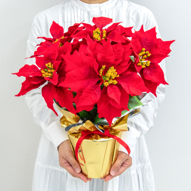 造花アレンジメントポット(ポインセチア/レッド) 高さ42cm   /クリスマス装飾 フラワーアレンジメント テーブルプランター インテリアフラワー フェイク 卓上 おしゃれ 装飾 置き型 店舗装飾 店内装飾  (PAS115)