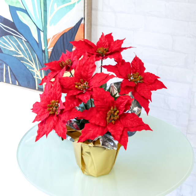 造花ポインセチアポット ポインセチアアレンジメント クリスマス