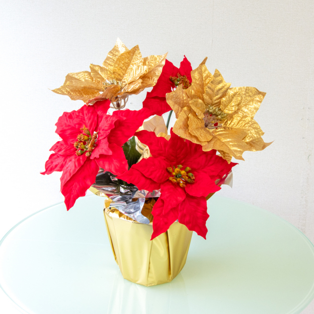 造花ポインセチアポット ポインセチアアレンジメント クリスマス