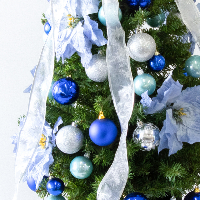 クリスマスツリー飾り 人工花 造花 クリスマス花 フラワー オーナメント 青 造花オーナメント付きクリスマスリース Φ約20cm クリスマス装飾