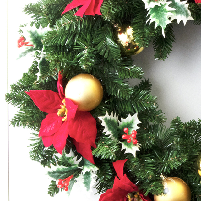 造花オーナメント付きクリスマスリース/大きめサイズ Φ約55cm