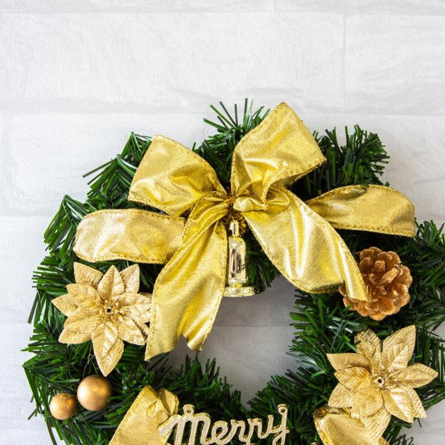 造花オーナメント付きクリスマスリース Φ約22cm クリスマス装飾