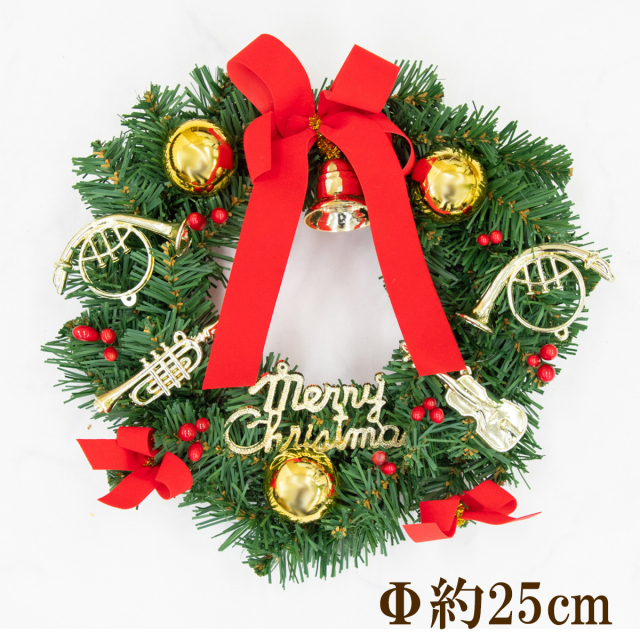 【在庫限り商品】オーナメント付きクリスマスリース Φ約25cm /法人向け 業務用 商業施設 店舗ディスプレイ デコレーション オーナメント 飾り  クリスマス装飾 飾り デコレーション 造花 フェイクグリーン インテリア/PCH153