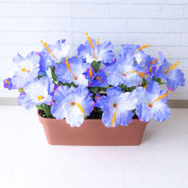 造花プランター フラワープランター フラワーアレンジメント フェイクグリーン 店舗装飾 ディスプレイ パチンコ店 工事現場 住宅展示場 モデルハウス ショールーム 夏装飾 パープル/PF295-LB 造花プランター(ハイビスカス/パープル):Cプ