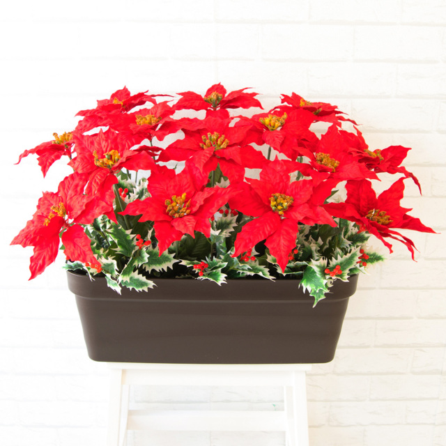造花プランター フラワープランター フラワーアレンジメント フェイクグリーン 店舗装飾 ディスプレイ パチンコ店 工事現場 住宅展示場 モデルハウス ショールーム 冬装飾 クリスマス レッド/PF309 造花プランター(ポインセチア)