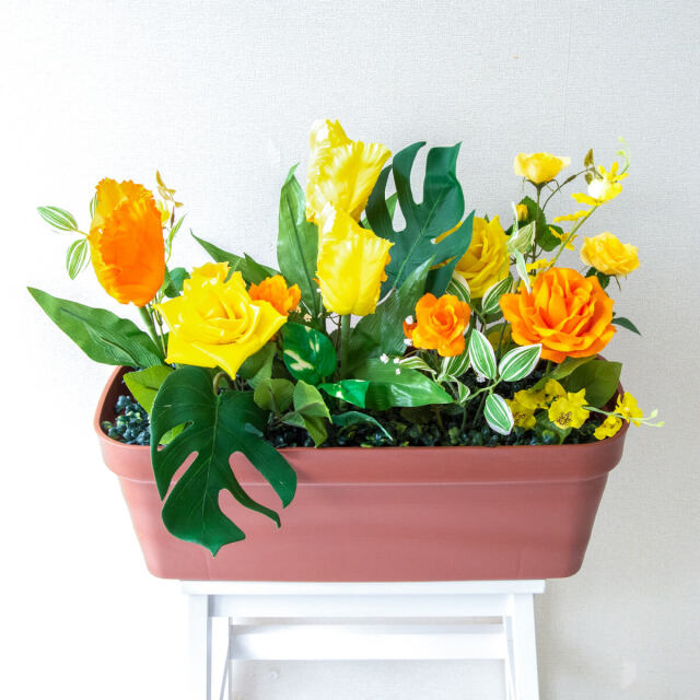 造花プランター フラワープランター フラワーアレンジメント フェイクグリーン 店舗装飾 ディスプレイ パチンコ店 工事現場 住宅展示場 モデルハウス ショールーム 春装飾 イエロー/PF586-LB 造花プランター(チューリップ):Aプ