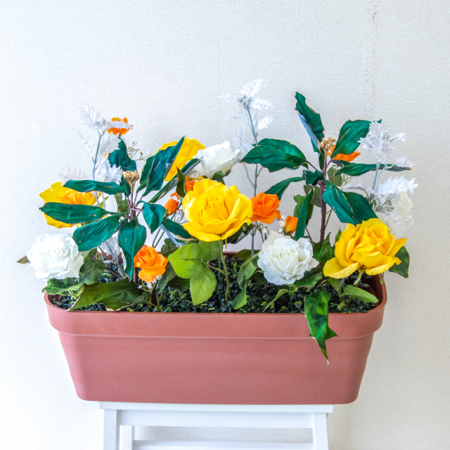 造花プランター フラワープランター フラワーアレンジメント フェイクグリーン 店舗装飾 ディスプレイ パチンコ店 工事現場 住宅展示場 モデルハウス ショールーム 冬装飾 クリスマス マルチカラー/PF664-LB 造花プランター(ポインセチア・バラ)