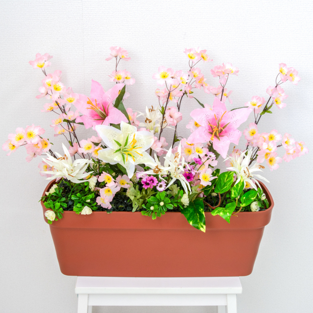 造花プランター フラワープランター フラワーアレンジメント フェイクグリーン 店舗装飾 ディスプレイ パチンコ店 工事現場 住宅展示場 モデルハウス ショールーム 春装飾 ピンク/PF751-LB 造花プランター(桜):Aプ