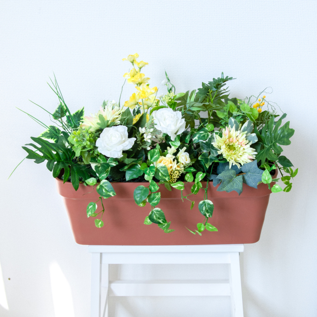 造花プランター フラワープランター フラワーアレンジメント フェイクグリーン 店舗装飾 ディスプレイ パチンコ店 工事現場 住宅展示場 モデルハウス ショールーム ミックス マルチカラー/PF833-LB 造花プランター(バラ・ガーベラ):Aプ