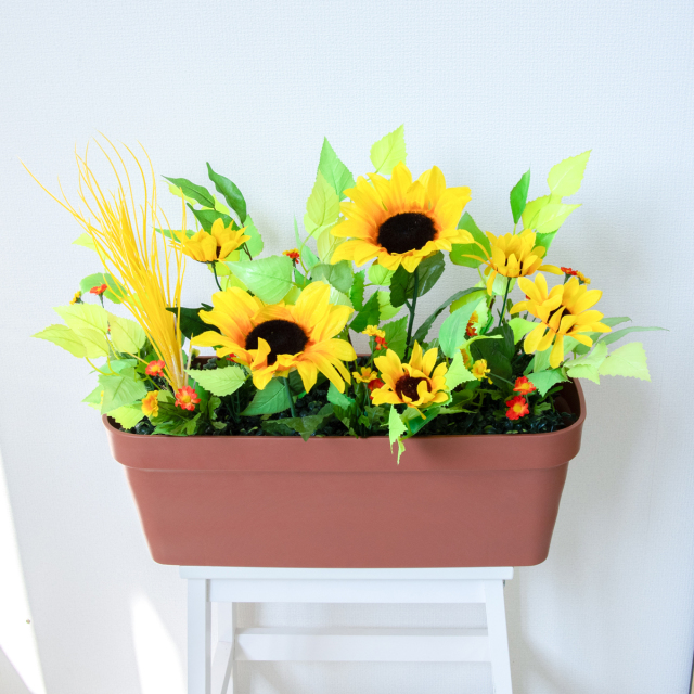 造花プランター フラワープランター フラワーアレンジメント フェイクグリーン 店舗装飾 ディスプレイ パチンコ店 工事現場 住宅展示場 モデルハウス ショールーム 夏装飾 イエロー/PF835-LB 造花プランター(ひまわり・デイジー):Aプ
