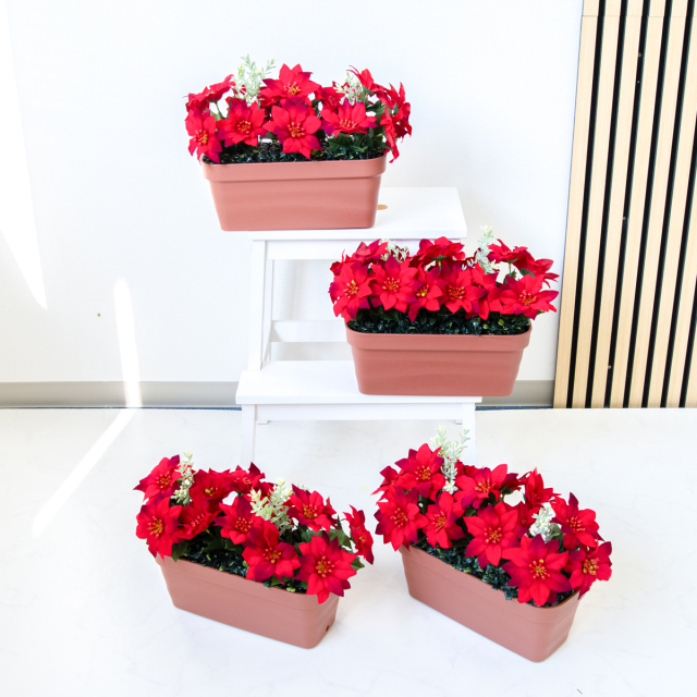 造花プランター フラワープランター フラワーアレンジメント フェイクグリーン 店舗装飾 ディスプレイ パチンコ店 工事現場 住宅展示場 モデルハウス ショールーム 冬装飾 クリスマス レッド/PF842-MINI 造花ミニプランター(ポインセチア)/4個セット:MINIプ