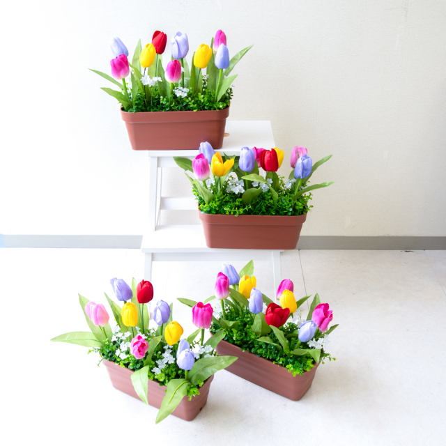 造花プランター フラワープランター フラワーアレンジメント フェイクグリーン 店舗装飾 ディスプレイ パチンコ店 工事現場 住宅展示場 モデルハウス ショールーム 春装飾 マルチカラー/PF847-MINI 造花ミニプランター(チューリップ)/4個セット