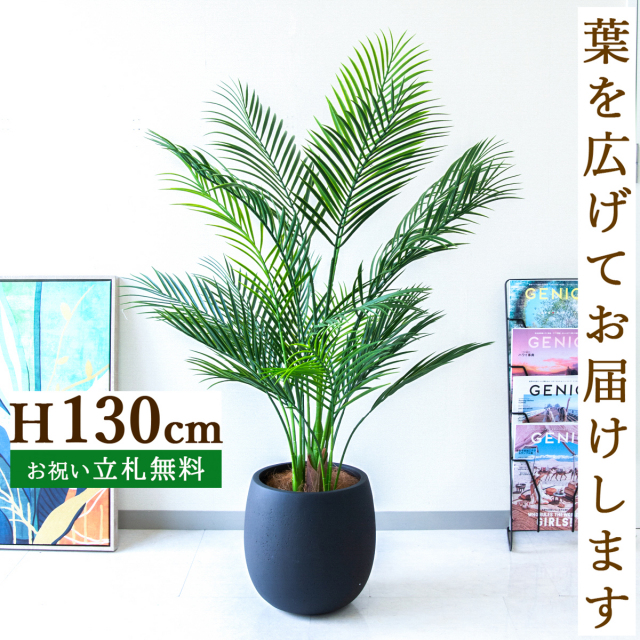 フェイクグリーン アレカパームツリー H約130cm 鉢付き / 人工観葉植物 観葉植物 フェイク 造花パームツリー 南国 夏 店舗 装飾 開店 開業 移転 祝い ギフト プレゼント おしゃれ 住宅展示場 モデルハウス オフィス 立札無料 /PG215-BAL30BK