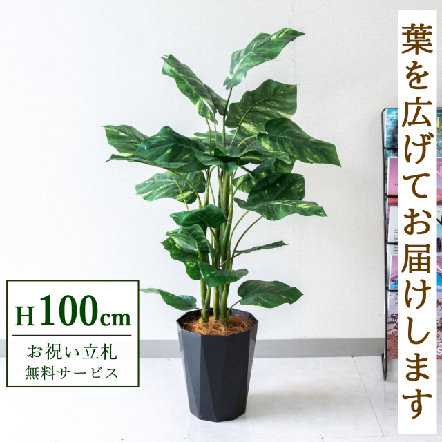 【すぐ飾れる】 フェイクグリーン ポトス 100cm 鉢付き / 法人・開店祝い 店舗・オフィス装飾 空間演出 立札無料・造花/PG223-C180BK