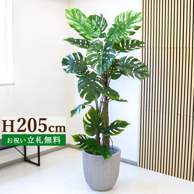 フェイクグリーン モンステラ H約205cm 鉢付き ２分割 / 人工観葉植物 観葉植物 フェイク 造花 大型 大きい 店舗 装飾 開店 開業 移転 祝い ギフト プレゼント おしゃれ 住宅展示場 PG239-FRA44WH