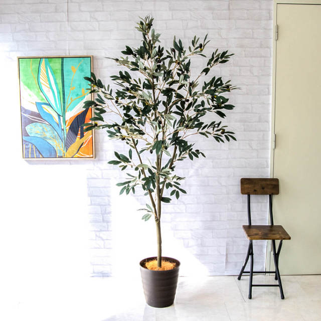 フェイクグリーン オリーブ 高さ 70cm 鉢付き 観葉植物 グリーン [99093]【 オリーブの木 実付き アーティフィシャルプランツ フェイクプランツ  ポット付き ボタニカル インテリア おしゃれ ナチュラル リビング 寝室 玄関 カフェ 店舗 小さめ リゾート】 | バリ島直輸入 ... 人工オリーブツリー フェイクプラント 鉢植え 織バスケット付き グリーン 植物 装飾 屋内 リビングルーム オフィス H 76.2