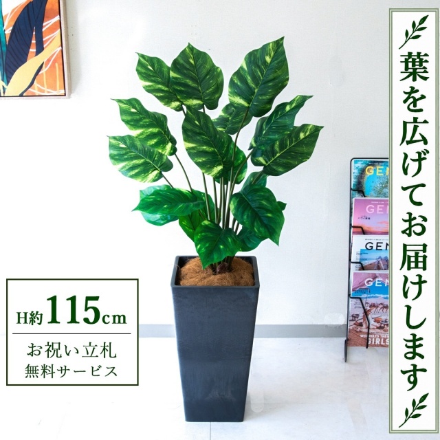 【すぐ飾れる】 フェイクグリーン ポトス H約115cm 鉢付き / 法人・開店祝い 店舗・オフィス装飾 空間演出 立札無料・造花/PG290-Q25BK