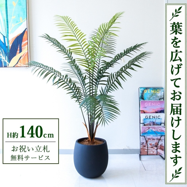 【すぐ飾れる】 フェイクグリーン アレカパーム H約140cm 鉢付き / 法人・開店祝い 店舗・オフィス装飾 空間演出 立札無料・造花/PG294-BAL30BK