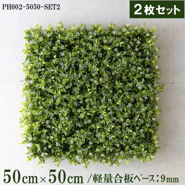 造花壁面緑化ボード【施工業者様向け】50cm×50cmサイズボード×2枚セット 軽量合板ベース / 組み合わせ方は自由！！ グリーンパネル ウォールグリーン フェイク 壁掛け 人工観葉 内装 店内 店舗 装飾 ディスプレイ インテリア 施設/PH002-5050-SET2(ボックスウッドベース)