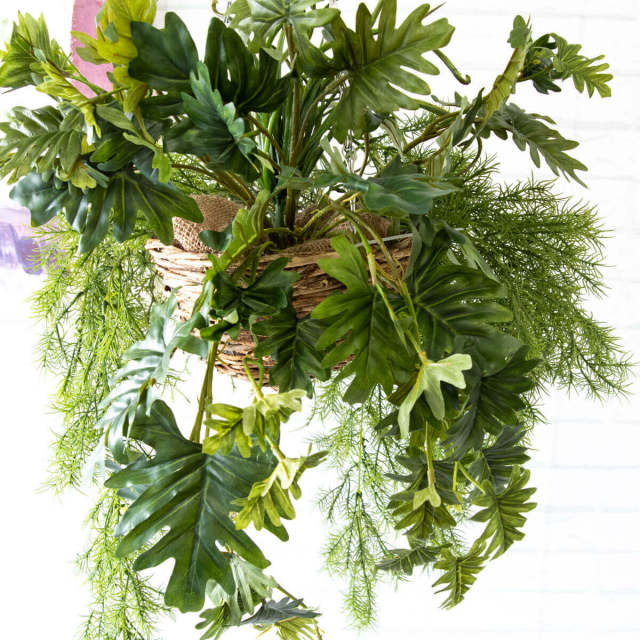 フェイクグリーン ハンギング 吊り下げ バスケット 観葉植物 造花