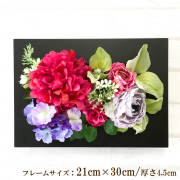 壁掛けアレンジ 造花 ウォールグリーン フェイクグリーン フレーム 壁面緑化 ウォールデコ 壁面 アレンジ ディスプレイ インテリア おしゃれ 店舗装飾【PW040-CL-21x30-BK 壁掛けウッドフレーム造花フラワーアレンジメント】