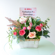 造花アレンジメント 高さ40cm   / フラワー アレンジ 開店祝い 祝い花 開店花 開店 開業 移転 祝い ギフト プレゼント フェイク テーブル 装飾 置き型 立札無料  (PAS214)