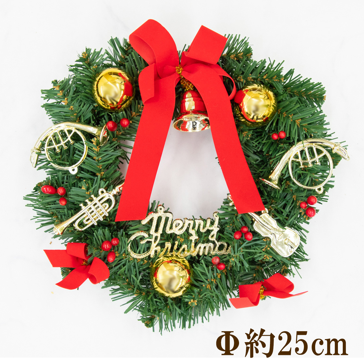 【在庫限り商品】オーナメント付きクリスマスリース Φ約25cm /法人向け 業務用 商業施設 店舗ディスプレイ デコレーション オーナメント 飾り  クリスマス装飾 飾り デコレーション 造花 フェイクグリーン インテリア/PCH153