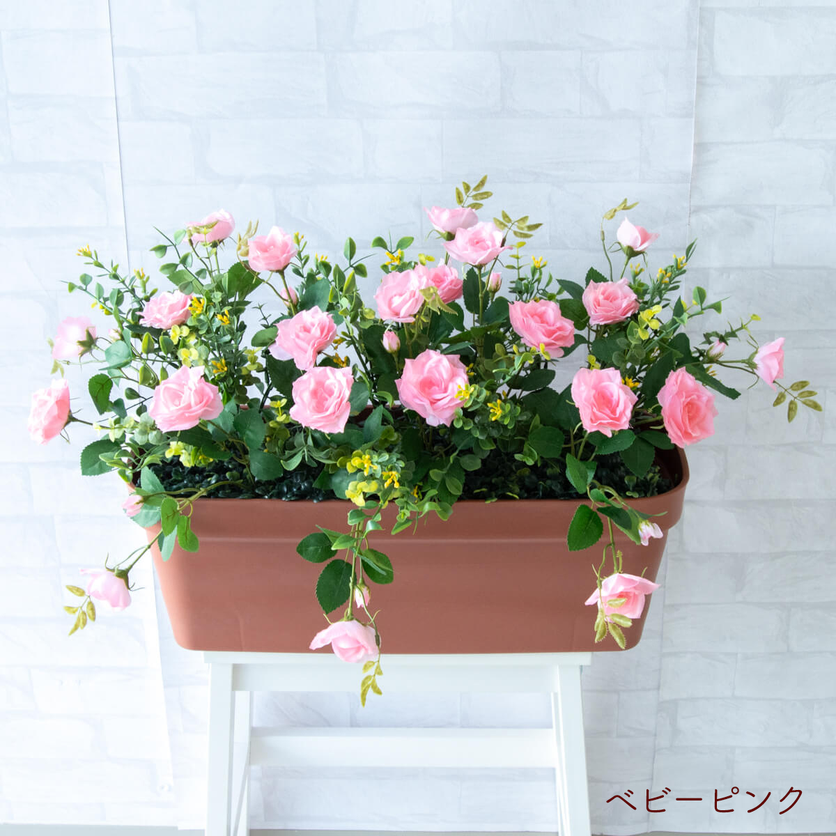 造花プランター フラワープランター フラワーアレンジメント フェイクグリーン 店舗装飾 ディスプレイ パチンコ店 工事現場 住宅展示場 モデルハウス ショールーム 通年 ベビーピンク/PF531-LB 造花プランター(ガーデンローズ/ベビーピンク)
