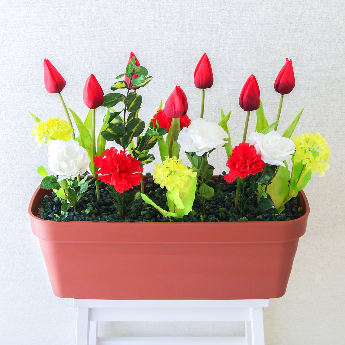 造花プランター フラワープランター フラワーアレンジメント フェイクグリーン 店舗装飾 ディスプレイ パチンコ店 工事現場 住宅展示場 モデルハウス ショールーム 春装飾 マルチカラー/PF560-LB 造花プランター(チューリップ・菜の花・etc)