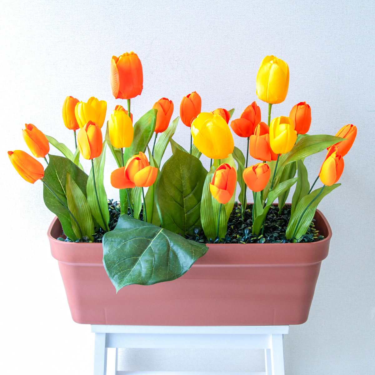 造花プランター フラワープランター フラワーアレンジメント フェイクグリーン 店舗装飾 ディスプレイ パチンコ店 工事現場 住宅展示場 モデルハウス ショールーム 春装飾 オレンジ/PF786-LB 造花プランター(チューリップ):Aプ