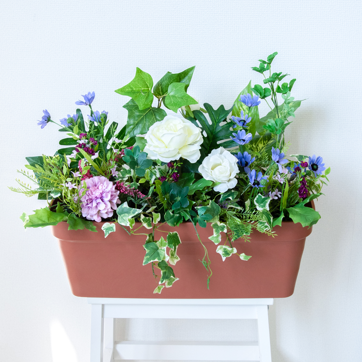 造花プランター フラワープランター フラワーアレンジメント フェイクグリーン 店舗装飾 ディスプレイ パチンコ店 工事現場 住宅展示場 モデルハウス ショールーム ミックス マルチカラー/PF834-LB 造花プランター(バラ・ダリア):Aプ