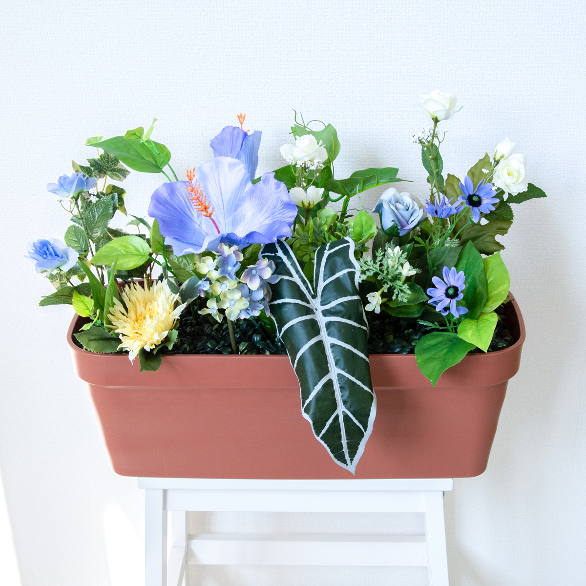 造花プランター フラワープランター フラワーアレンジメント フェイクグリーン 店舗装飾 ディスプレイ パチンコ店 工事現場 住宅展示場 モデルハウス ショールーム ミックス マルチカラー/PF836-LB 造花プランター(ハイビスカス・アジサイ):Aプ
