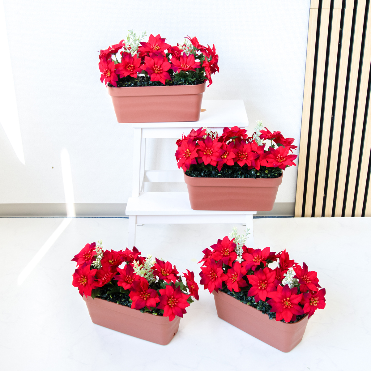 造花プランター フラワープランター フラワーアレンジメント フェイクグリーン 店舗装飾 ディスプレイ パチンコ店 工事現場 住宅展示場 モデルハウス ショールーム 冬装飾 クリスマス レッド/PF842-MINI 造花ミニプランター(ポインセチア)/4個セット:MINIプ