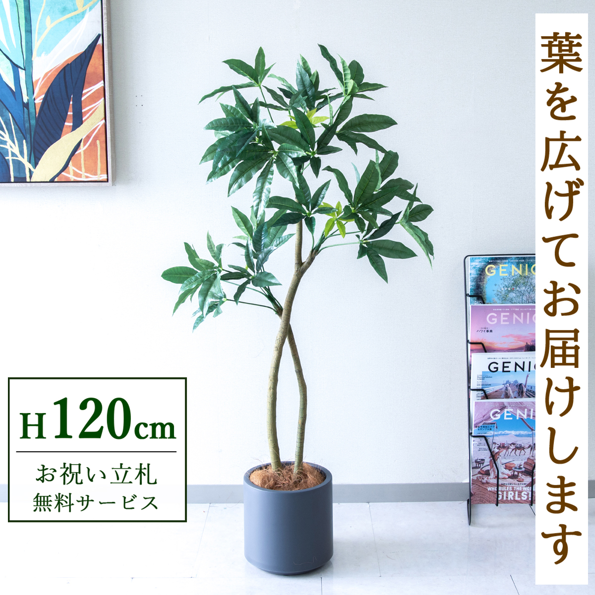 【すぐ飾れる】 フェイクグリーン パキラ 120cm  鉢付き / 法人・開店祝い 店舗・オフィス装飾 空間演出 立札無料・造花/PG1001-FZO22GY