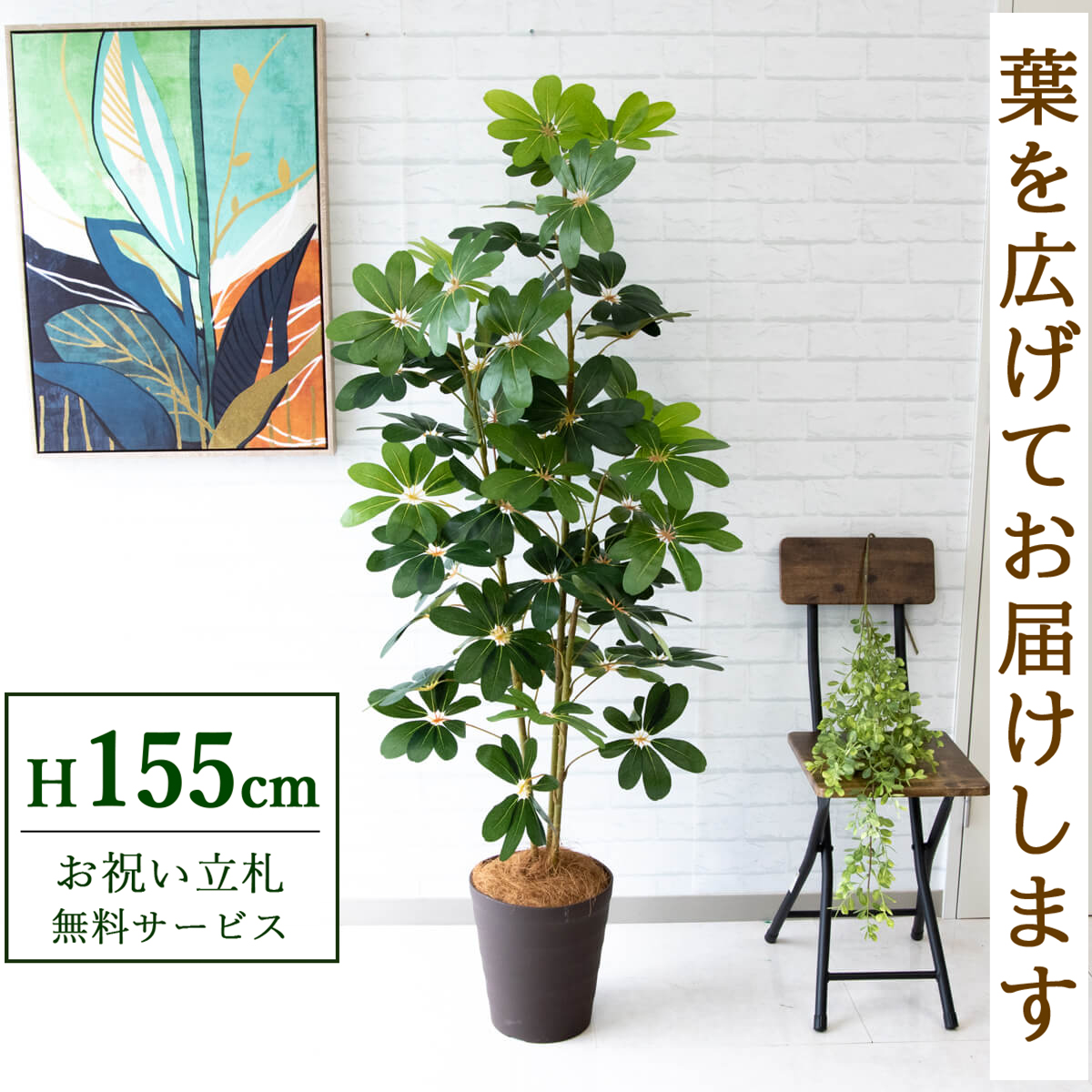 【すぐ飾れる】 フェイクグリーン シェフレラ カポック 155cm 鉢付き / 法人・開店祝い 店舗・オフィス装飾 空間演出 立札無料・造花/PG106-B240BR