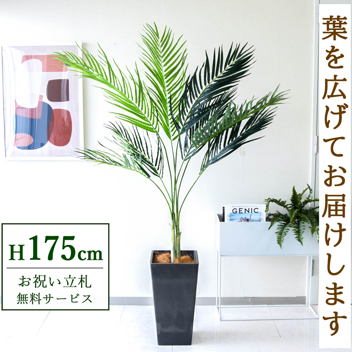 【すぐ飾れる】 フェイクグリーン アレカパーム 175cm 大型 鉢付き / 法人・開店祝い 店舗・オフィス装飾 空間演出 立札無料・造花/PG165-Q25BK