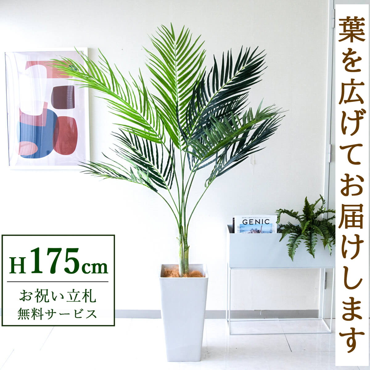 【すぐ飾れる】 フェイクグリーン アレカパーム 175cm 大型 鉢付き / 法人・開店祝い 店舗・オフィス装飾 空間演出 立札無料・造花/PG165-Q25WH