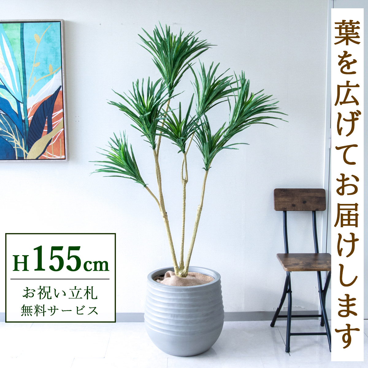 【すぐ飾れる】 フェイクグリーン ドラセナコンシネ 155cm 鉢付き / 法人・開店祝い 店舗・オフィス装飾 空間演出 立札無料・造花/PG195-J40