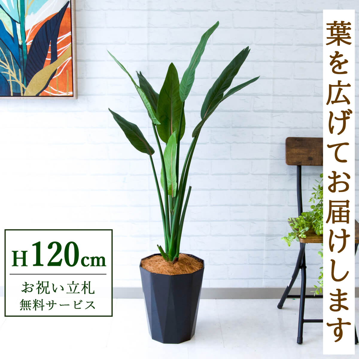 【すぐ飾れる】 フェイクグリーン ストレチア 120cm 鉢付き / 法人・開店祝い 店舗・オフィス装飾 空間演出 立札無料・造花/PG207-C240BK