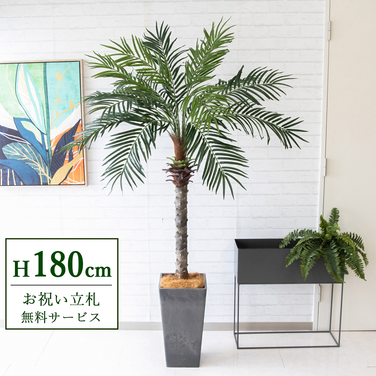 【すぐ飾れる】 フェイクグリーン フェニックス パームツリー ヤシの木 180cm 大型 2分割 鉢付き / 法人・開店祝い 店舗・オフィス装飾 空間演出 立札無料・造花/PG212-Q25BK
