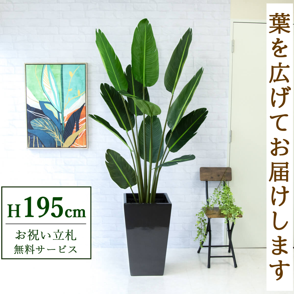 【すぐ飾れる】 フェイクグリーン オーガスタ 195cm 大型 鉢付き / 法人・開店祝い 店舗・オフィス装飾 空間演出 立札無料・造花/PG238-LGK35BK