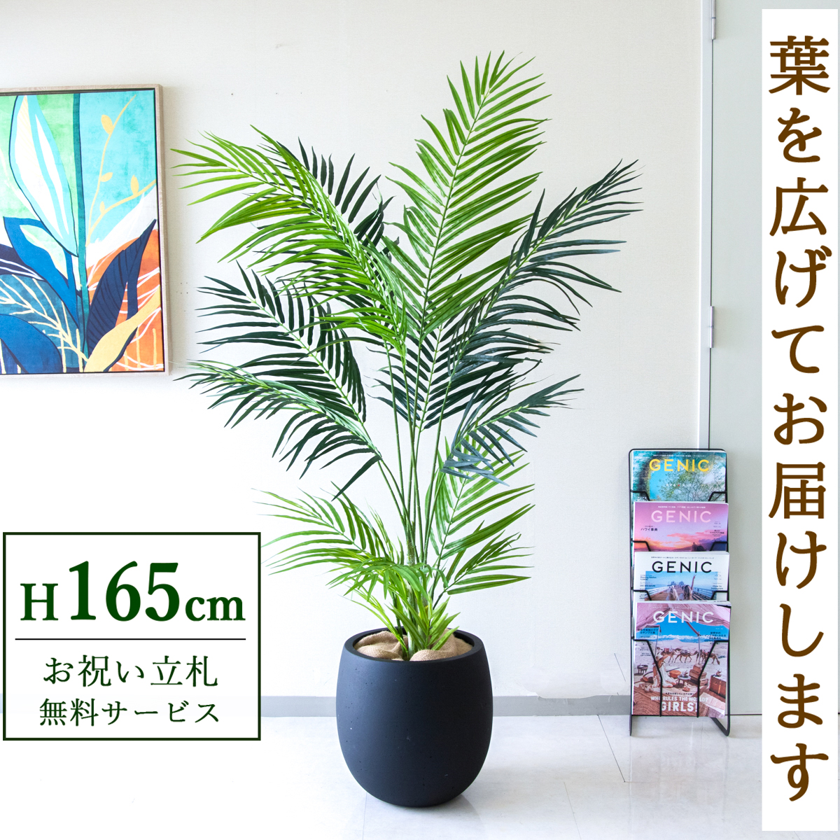 【すぐ飾れる】 フェイクグリーン アレカパーム 165cm 鉢付き / 法人・開店祝い 店舗・オフィス装飾 空間演出 立札無料・造花/PG242-BAL30BK