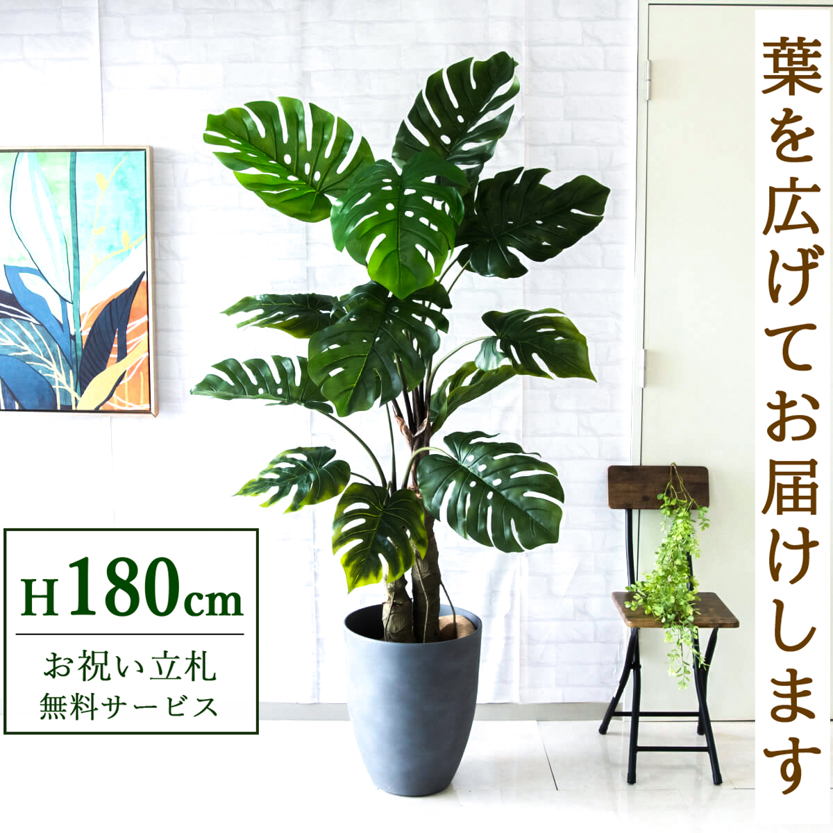 【すぐ飾れる】 フェイクグリーン モンステラ 180cm  大型 鉢付き / 法人・開店祝い 店舗・オフィス装飾 空間演出 立札無料・造花/PG259-CQX35GY
