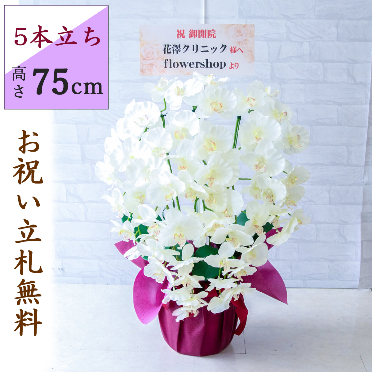 造花 胡蝶蘭/5本立ち/白(ホワイト)/H約75cm/フェイク 開店祝い 開院祝い 開業祝い 新築祝い 開店花 お祝い花 鉢植え 立札無料 プレゼント 贈答 就任 栄転 昇進 お祝い ギフト 移転 就任【PK501-PURWRAP】