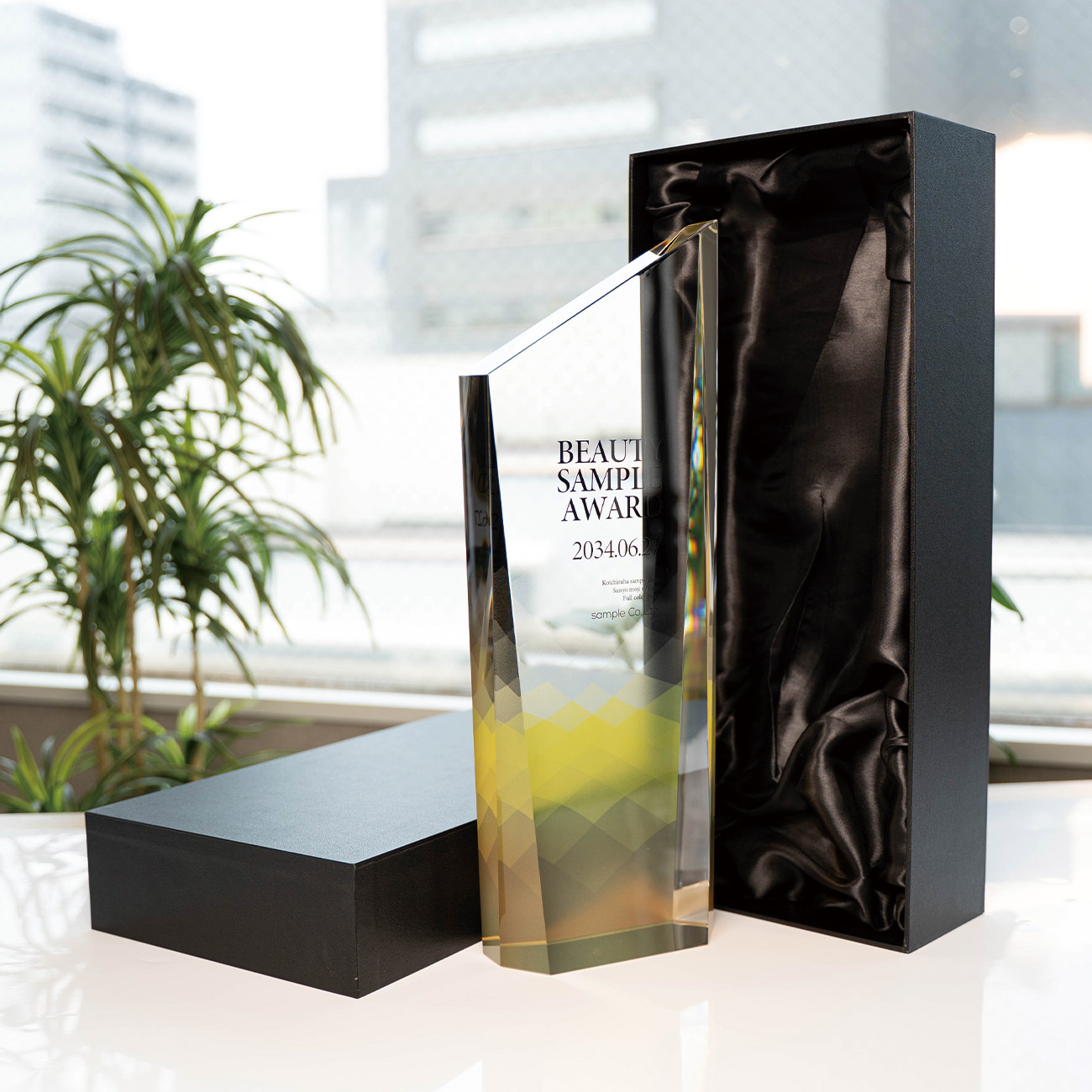 クリスタルトロフィー フルカラー印刷【XC-0193_3Lサイズ】高さ：40.0